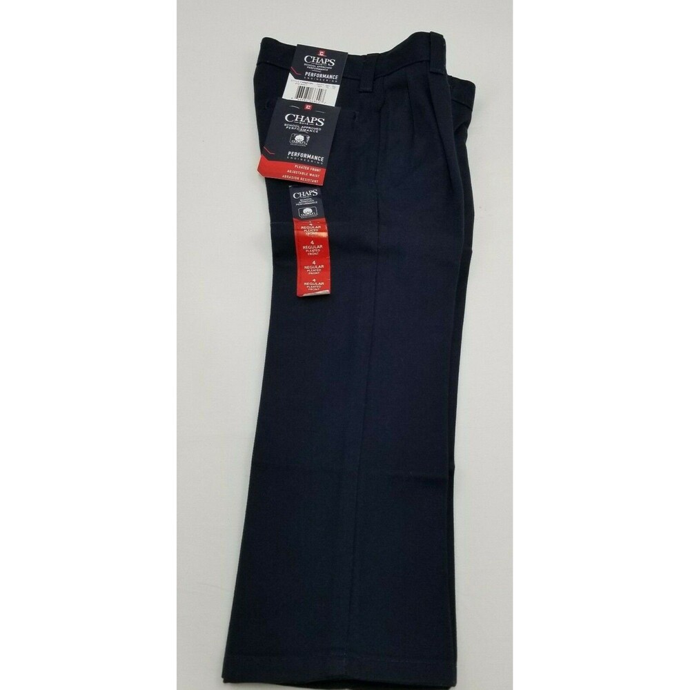 Chaps Pants Boy's School Approved Black Performance Pleated Size 4 Reg, New